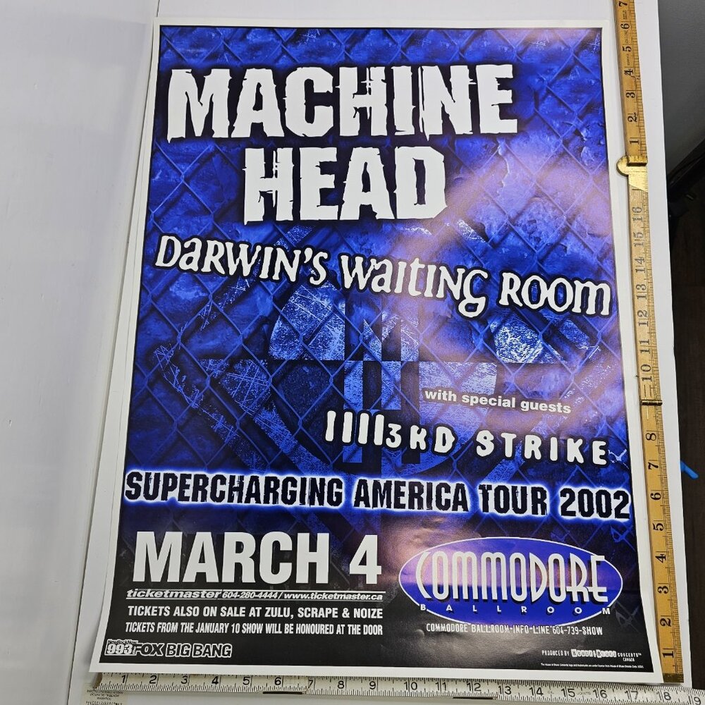 Machine Head 2002 Tour Poster Commodore Ballroom March 4 Vancouver Canada VTG